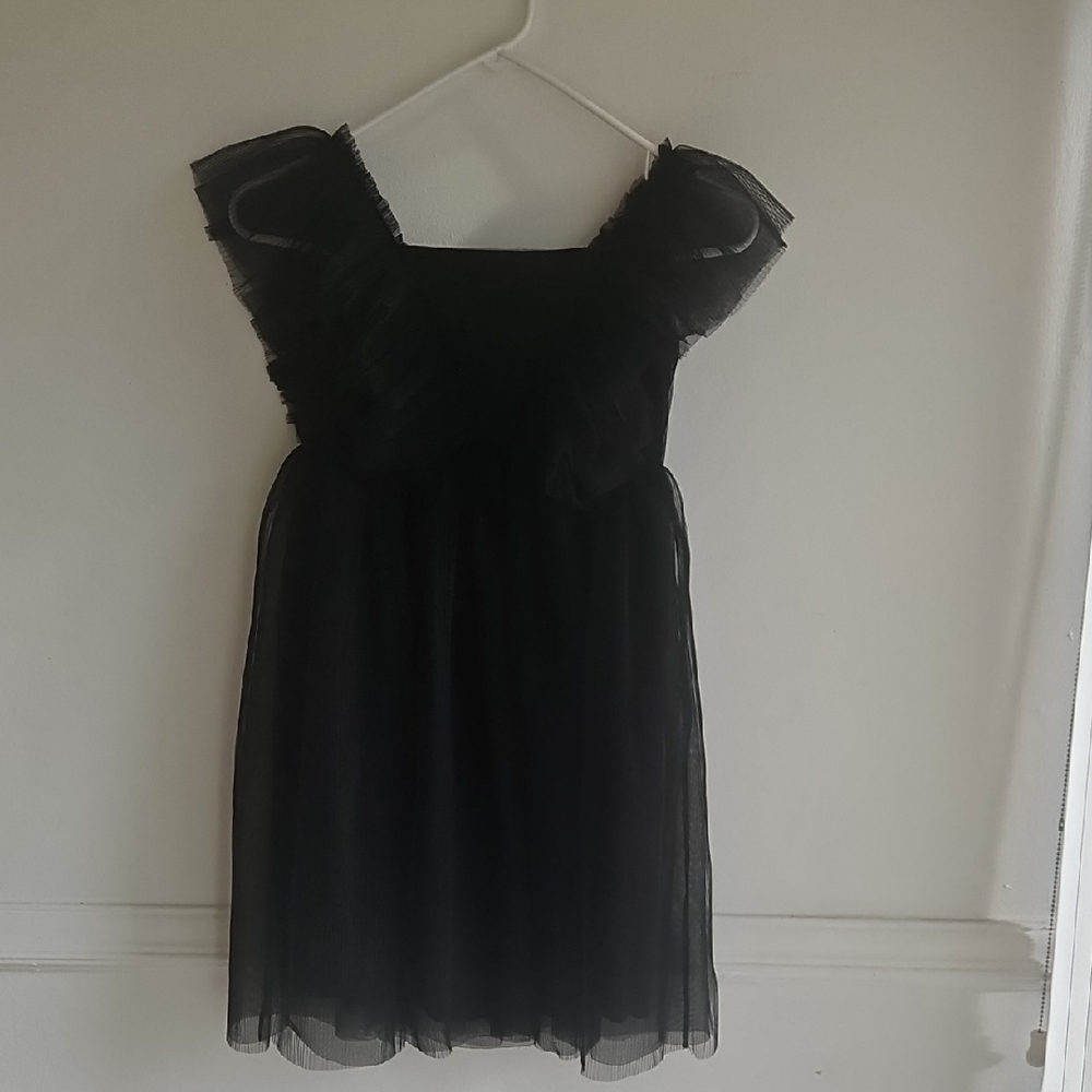 H & M Girl Black Ruffle Tulle Party Dress Size 7